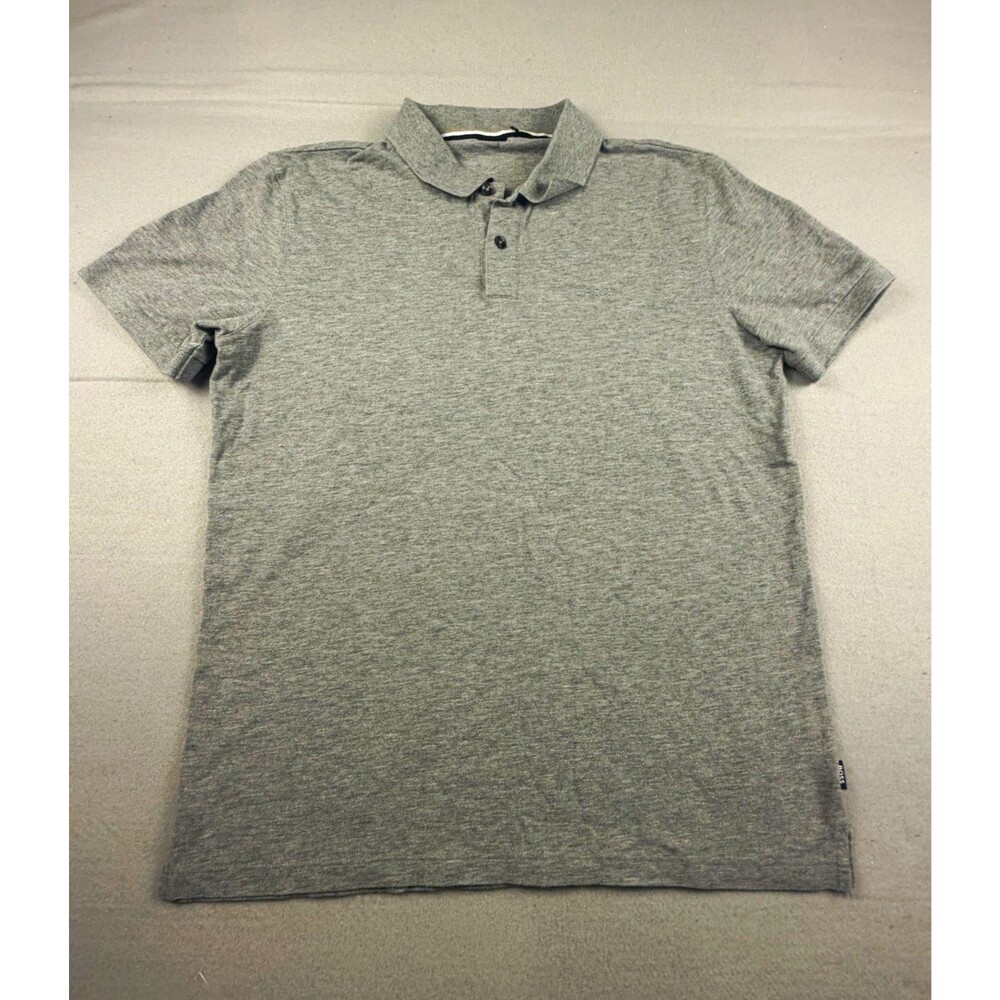 BOSS Men's M Gray Solid Short Sleeve Collared Button Polo Shirt Logo